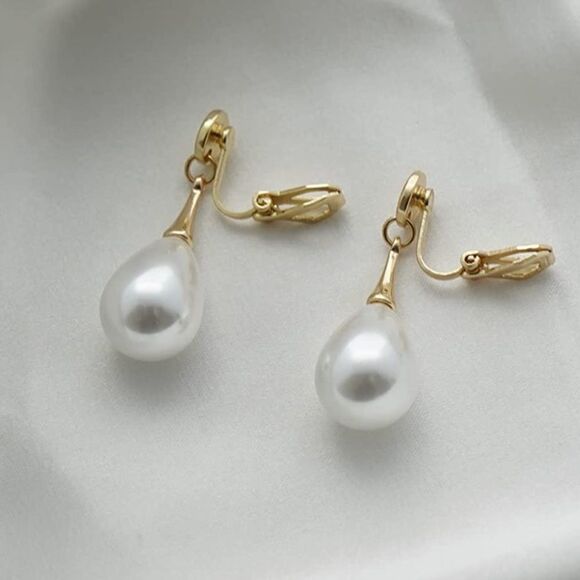NEW Clip On Pearl Teardrop Earrings - Picture 7 of 9